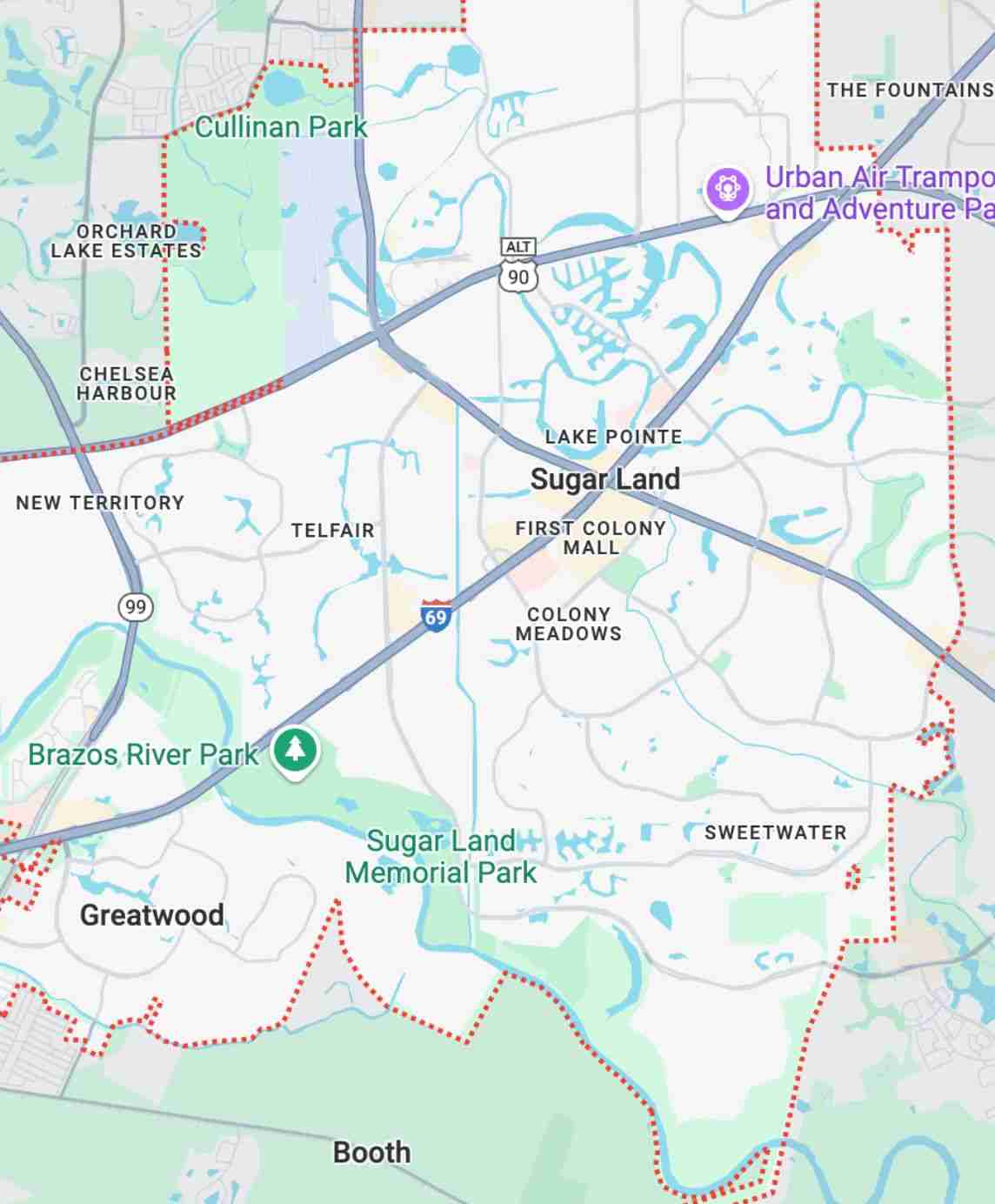 Map of The Woodlands, TX with highlighted communities and landmarks