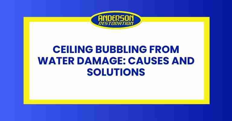 A featured image for the blog "is it safe to pop water bubble in the ceiling" written by experts at Anderson restoration LLC