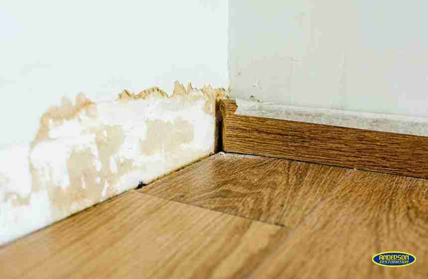 Wall and flooring damage caused by water leak needing water damage restoration in Spring TX.