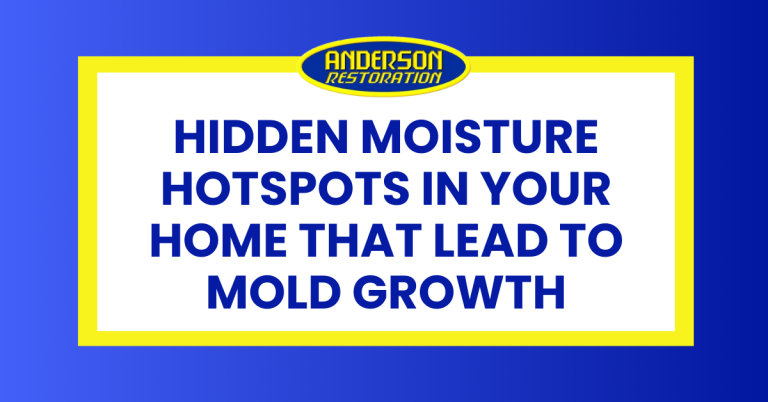 Anderson Restoration graphic with the message: "Hidden moisture hotspots in your home that lead to mold growth."