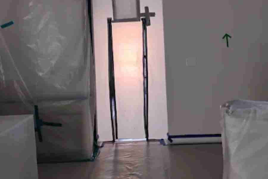 Mold remediation containment setup inside a Houston home