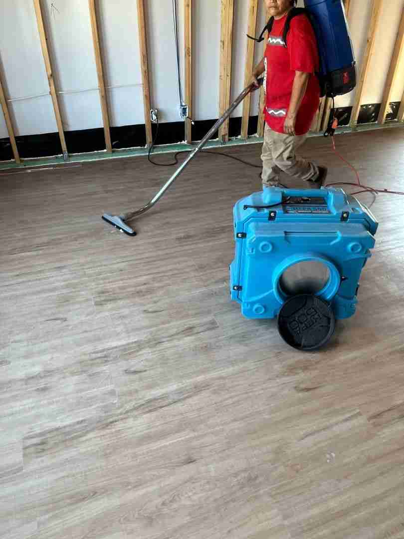 Commercial air movers drying the exposed structure after mold treatment